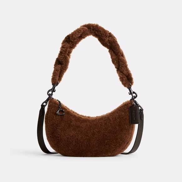 NWT Coach Mira Shoulder Bag Shearling Fur CN316 Carob Brown Crossbody - Picture 1 of 14